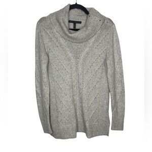 WHBM Wool Blend Medium Silver Mock Neck Sweater Stud & Snaps